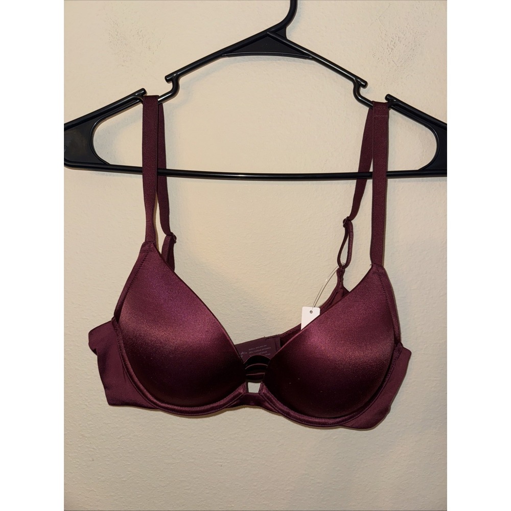 Soma Stunning Push Up‎ Bra 34D Black Cherry Burgundy Underwire Caged Detail New